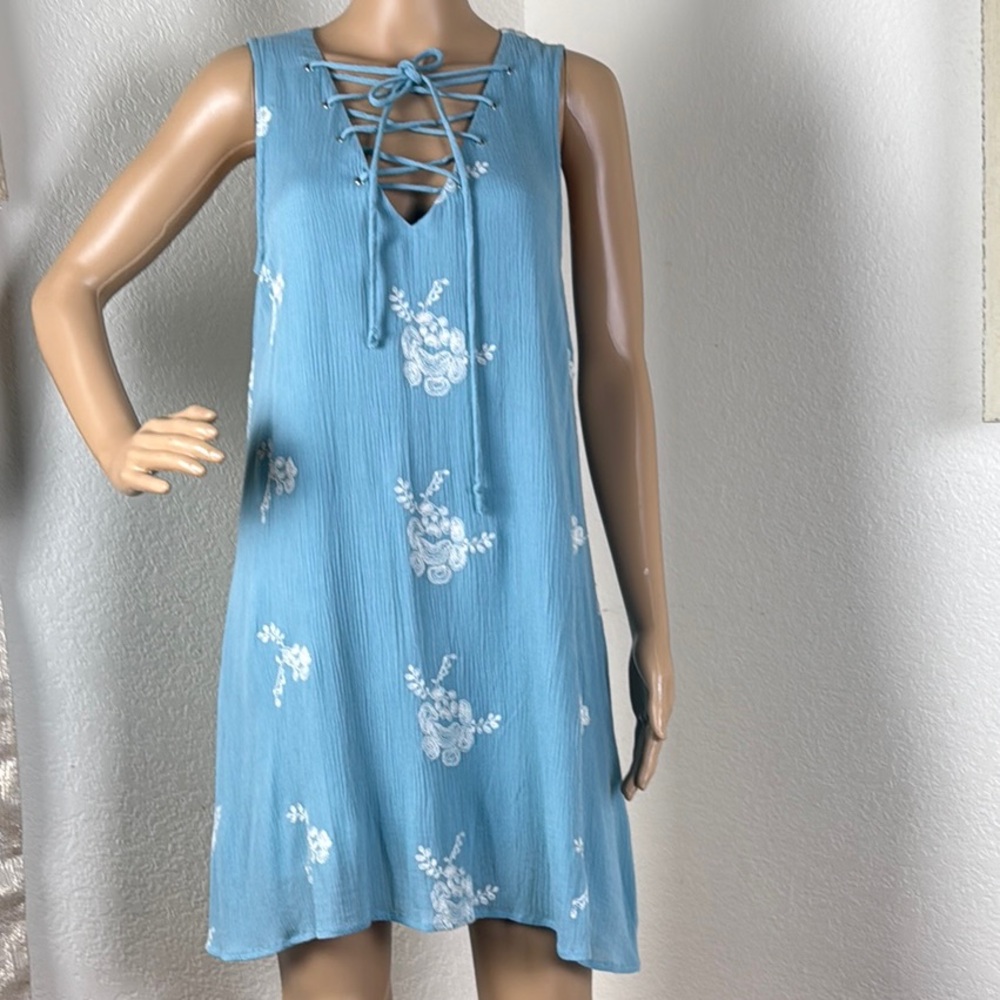 Altar'd State Blue Mini Dress Tunic with Embroidery